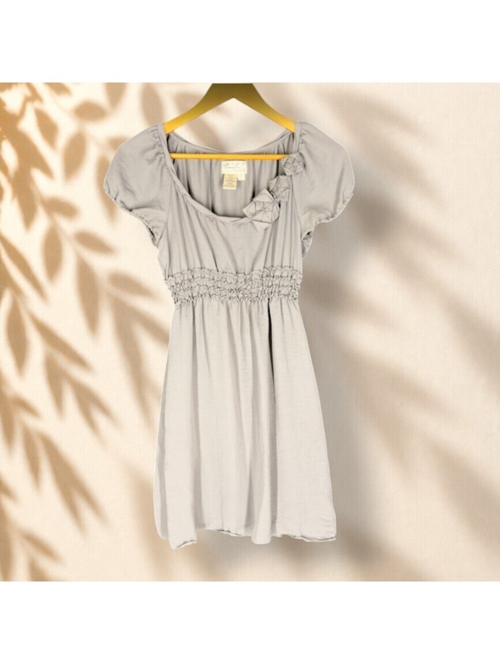 MSSP Dress Women XS Gray Sheath Midi Short Sleeve Elastic Waist Wedding Guest